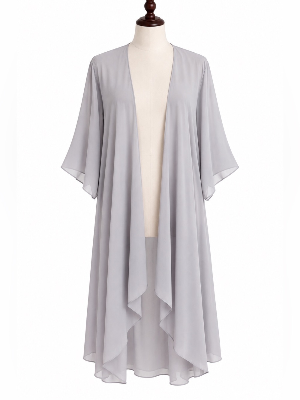 Light Gray Women's Chiffon Robe - Elegant Open Front Sleepwear